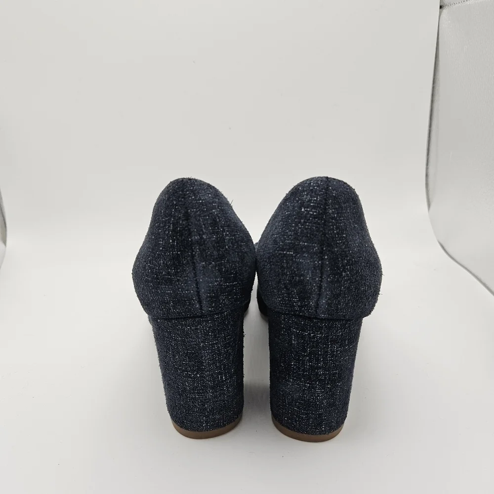 kate spade blue shimmer chambray pointed toe block heels with bow size 6.5